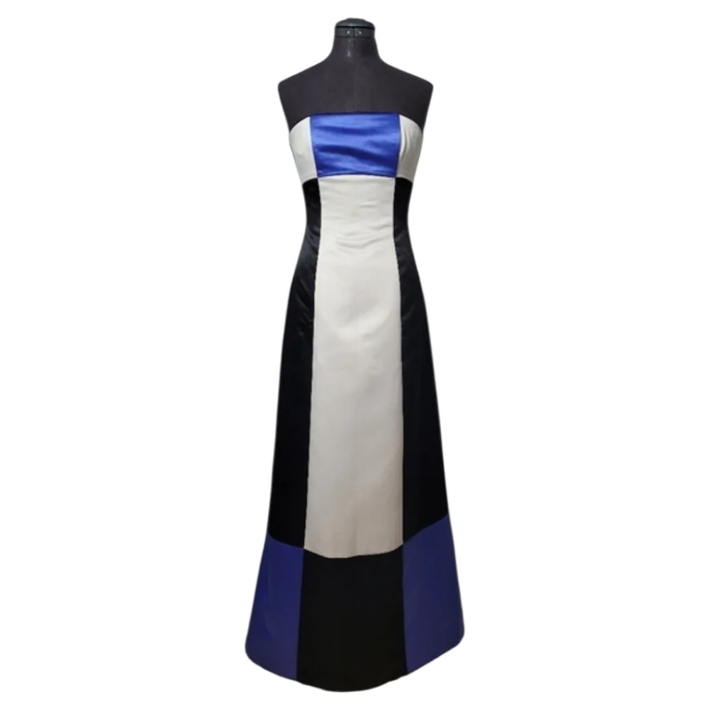 SZ3 Jessica McClintock Gunne Sax Strapless Corset Colorblock Satin Maxi Gown - Picture 1 of 9